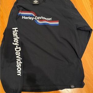 Harley-Davidson Black Long Sleeve Tee with Red and Blue Accents.